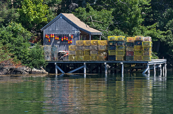 Cabin with lobster pots, Maine_8152